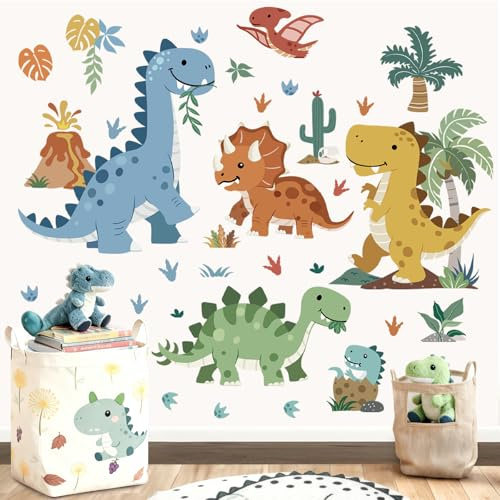 decalmile Pegatinas de Pared Dinosaurios Vinilos Decorativos Palmera Boho | Calcomanías para Pared Pegar y Despegar, Adhesivos Pared Removibles y Seguras, Adhesivos Decorativos pared Colores Vibrantes