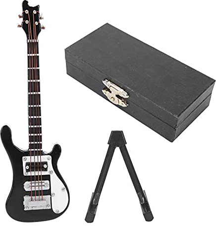 Modello di chitarra in miniatura in legno, chitarra elettrica in miniatura in legno con supporto e Mini strumento musicale elettrico piccola replica decorazione da collezione (nero)