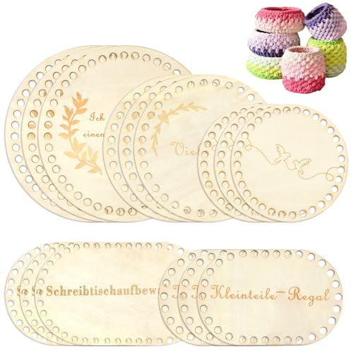 15PCS Gehäkelter Korbboden zum Häkeln 10/15/20/25cm Holzboden für Häkelkorb | Taschenboden zum Häkeln Holz, Korbflechten Häkelzubehör, Häkelboden Oval und Rund für Handarbeit DIY
