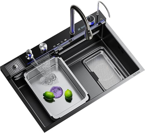 Rostfritt stål diskho med kran och tillbehör 80 x 45 cm 5 mm tjock snygg svart stång design och lätt att rengöra perfekt för moderna kök