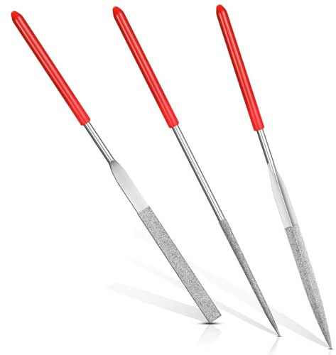 Twzqsyw 3 Pcs Miniature and Model Files, Diamond Small Metal Needle File Set with Round, Flat Tool and Triangular Rasp, for Metal, Resin, and Plastic Miniatures