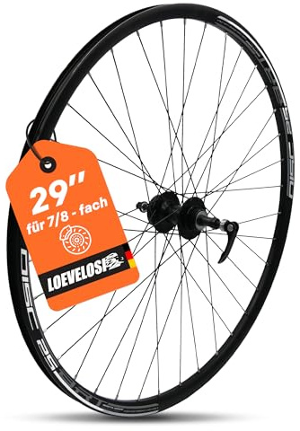 MTB Hinterrad 29 Zoll Fahrrad Laufrad - Scheibenbremse 6-Loch - QR 9/10×135 - Schraubkranz 7/8-fach – Alu Felge & Nabe - 36 Speichen - Schwarz - LOEVELOSI