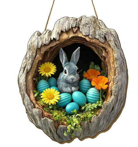 Osterhase Türschild Türdeko Ostern Haustür Hängend Fensterdeko, Bunter Osterkranz Hübsche Osterdeko Innen zum Aufhängen Frühlingsdeko Wanddeko Easter Decoration Osterdekoration Osteranhänger (#10)