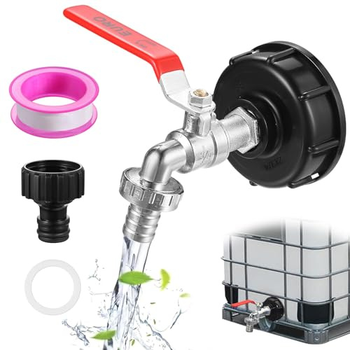 Grifo para depósito de 1000 l Adaptador para depósito de aleación S60x6 Ibc Racor Grifo Válvula para depósito con adaptador de plástico IBC Conector Salida Racor para grifos de jardín Barril (3/4)
