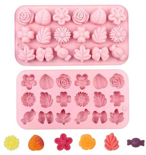 SamHeng Silicone Flower Moulds, 2 Pcs Daisy Tulip Chocolate Moulds | DIY, 18 Cavity, Candy Moulds, for Baking Gummy Jelly Ice Cube Desserts