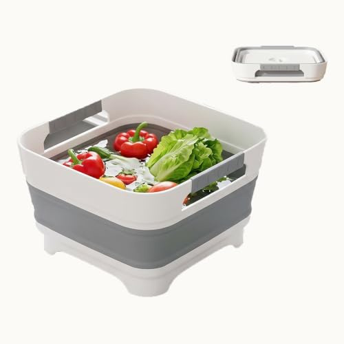Collapsible Washing Up Bowl, 9L Wash Basin with Drainer Plug(Grey)