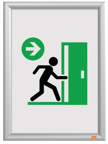 Nobo Impression Pro feuerhemmender A3 Posterrahmen, DIN 4102-B1 | Klapprahmen mit blendfreier APET-Abdeckung, 25 mm Alu, Fluchtplan, Flur, Krankenhaus, verdeckte Wandmontage