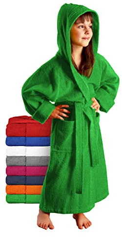 Arus Kinder-Bademantel mit Kapuze für Jungen und Mädchen, 100% Baumwolle Frottee, lang, ÖKO-TEX zertifiziert, große Farbauswahl