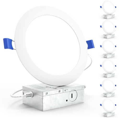 Sunco Lighting - 6 Pack 6 Inch Ultra Thin LED Recessed Ceiling Lights, 5000K Daylight, Dimmable, 14W, Wafer Thin, Canless with Junction Box.