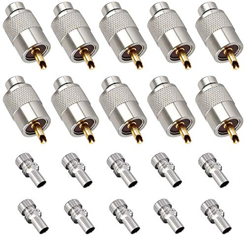 Confezione da 10 connettori UHF PL259 da saldare con riduttore per cavi coassiali RG8x, RG8, RG59, LMR-400, RG-213, materiale Teflon, 50 ohm, bassa perdita, adattatore RF, compatibile con antenna