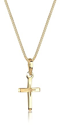 Elli Halskette Damen Kreuz Anhänger mit Sterngravur Filigran 925 Silber | Vergoldet