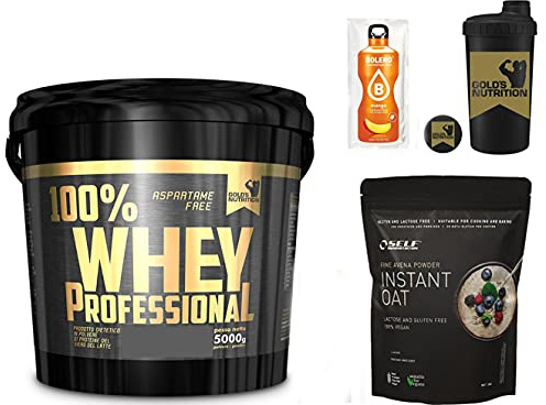 Gold's Nutrition 100% whey protein professional 5 kg -proteine siero del latte + avena self - shaker - bolero