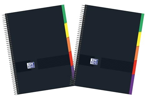 Oxford Black N Colours, Cuadernos Microperforado, Tapa Extradura, Color Negro, Pack 2 cuadernos
