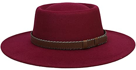 Xiang Ru Retro Fedora Jazz Hut mit breiter Krempe, Wolle, Capeline Hochzeit Zeremonie Mode, bordeaux, One size
