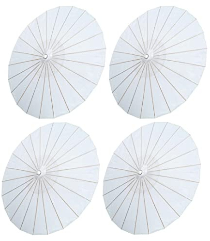 THY COLLECTIBLES Set of Four (4) 33 Japanese Chinese Umbrella Parasols for Wedding Parties, Photography, Costumes, Cosplay, Decoration and Other Events (White)