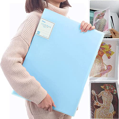 KFGJ A3 30 Pags Diamond Painting Storage Book, 30 Tasche Trasparenti Solido Libro di Presentazione, Cartella di Visualizzazione Copertina Traslucida, Portalistini Portalistino