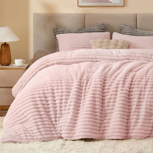 BEDELITE Juego de edredón de Forro Polar tamaño Queen, Ropa de Cama Rosa esponjosa, súper Suave y cálida, Juego de Cama Pesado de Lujo para Invierno con 2 Fundas de Almohada