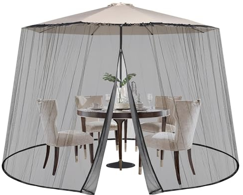 Sekey Verstellbares Moskitonetz für 250-300 cm Sonnenschirme Pavillon, Insektenschutz mit 1 Türen, Fliegengitter Mückennetz für Sonnenschirm, 2,5 m Höhe, Schwarz