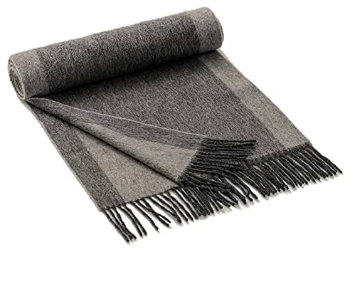 Stfery Herren Schal Winter, Kaschmirschal Damen Grau Scarf Zweifarbige Breit Gestreifte Quaste Halstuch 196x35CM Weich Warm
