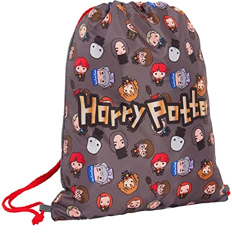 Harry Potter Chibi dragsko väska barn PE kit gymväska barn tränare simväska skola barnkammare ryggsäck, Grå/Röd, En storlek, Dragsko väska