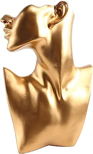 EKOKIM Présentoir à bijoux, organiseur de buste de boutique, support de boucles d'oreilles, support de mannequin pour pendentif, bijoux, colliers, bagues (doré L)