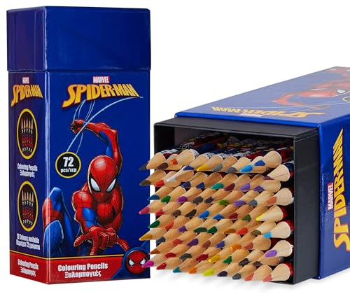 Disney Matite Colorate Bambini - Set di Pastelli Colorati Bambini per Disegnare e Colorare, Colori Assortiti, 72 Pezzi (Blu Spiderman)