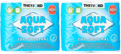 Thetford Aqua Soft WC Papier Toilettenpapier für mobile Toiletten 4 Rollen/Btl. Campingtoiletten Camping Outdoor Klopapier (Packung mit 2)
