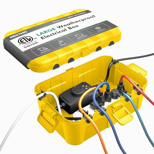 RESTMO Extra Large Outdoor Electrical Box IP54 Waterproof, Yellow | 12.6×8.7×5.1 in, Outdoor Outlet Cover, Protect Outlet, Plug, Timer, Power Strip, Holiday Light Decoration from Water, Dust