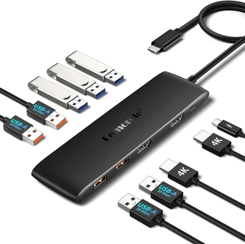 Lemorele Station d'accueil pour Ordinateur Portable, 10 in 1 Station d'accueil USB C to Double HDMI Adaptateur, Multiport USB C Hub avec 2*HDMI, 3*USB 2.0, 4*USB 3.2 Gen2, 100W PD
