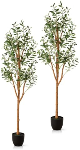 PASCH® 2 olivos artificiales (150 cm), elegantes y realistas, plantas artificiales grandes, plantas artificiales grandes: olivo, grandes para ambiente mediterráneo