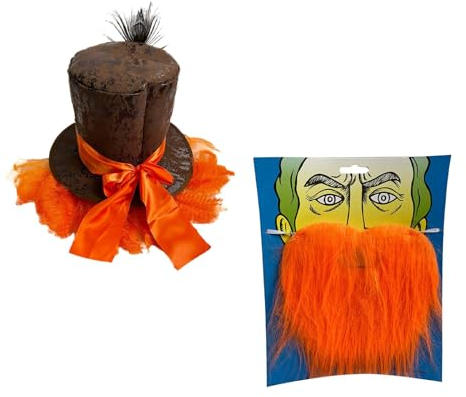 Perfeclan Zylinder mit Haaren für Karneval, Rave, Foto-Requisiten, Retro-Stile, Funky Orange, Anzieh-Cosplay-Hut, Zubehör, Kopfschmuck, Kopfbedeckung