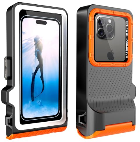 ShellBox wasserdichte Handyhülle Unterwasser Wasserfeste Handy Wasserschutzhülle Handytasche Wasserdicht Schwimmen Baden Compatible für iPhone 16 15 14 13 15 Pro Max Samsung S24 Ultra (Schwarzorange)