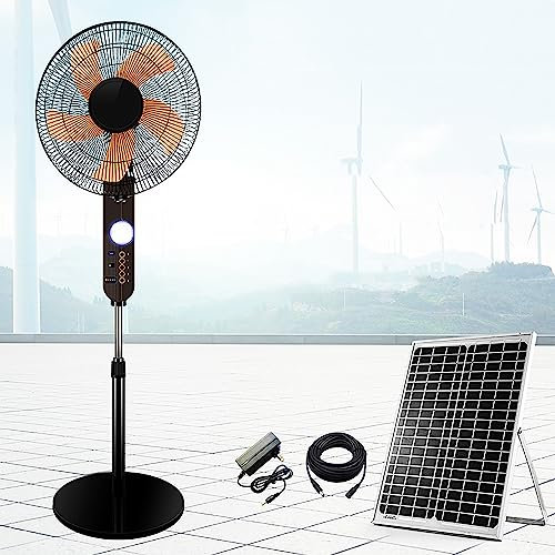 XNYXLPP Ventilatore Solare a piedistallo da 16 Pollici, ventole oscillanti a 5 Pale con Luce e Porta USB, 4 modalità Vento Altezza Regolabile Ultra silenziosa