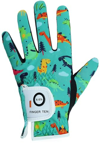 Guantes de golf AMRTA para niños, jóvenes, niños pequeños, niños y niñas, 1 paquete, mano izquierda, microfibra transpirable sintética, guante para golfistas diestros de 4 a 13 años (dinosaurios, S)