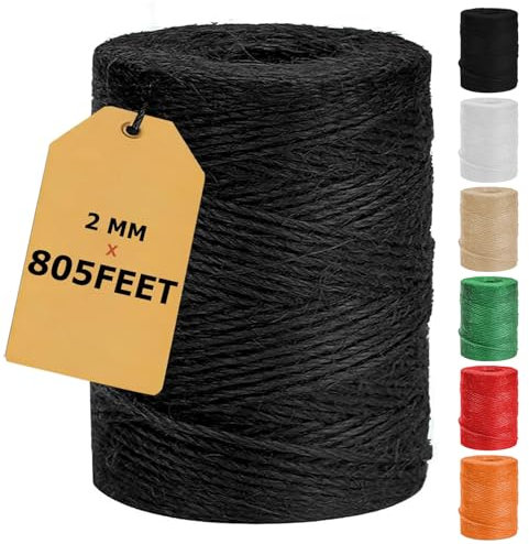 Vanhench 805ft Black Twine String, Black Hemp Jute Rope Cord Twine for Christmas Decorations, Arts & Crafts, Gift Wrapping, String for Bracelets, Art Decoration Packing Material