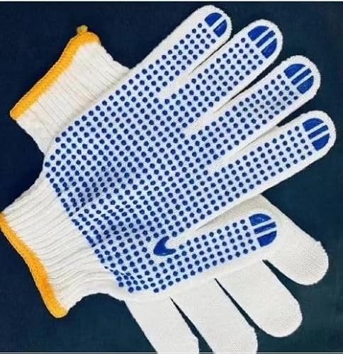 Baumwolle/Nylon Strickhandschuh 12 Paar Noppen extra schwer weiß Gr. 7-9 mittlere Grösse der Handwerker Glas Fenster Montage Garten Bau