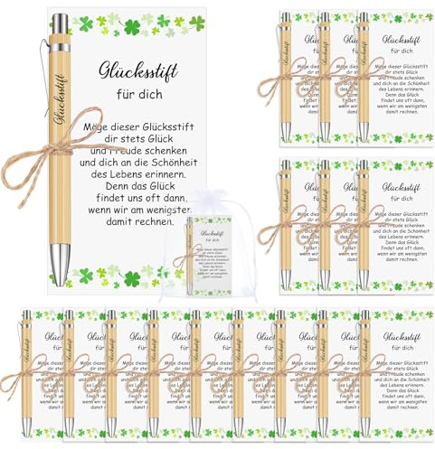 Tenare Glücksstift Kugelschreiber mit Karte Dankeschön Geschenke, 15 Sets | Holz Kuli mit Spruch,Glücksstift für Dich, Glücksbringer Prüfung, Gastgeschenke Abschied für Lehrer Kollegen Mitarbeiter