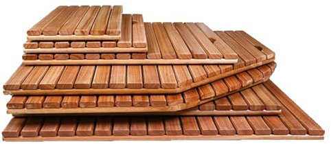 Caillebotis Douche, Tapis de Bain Bois Naturel, Tapis de Douche Carré/Rectangle Écart 0.5 cm Égoutter Rapidement, Tapis Bambou Salle de Bain(30x30cm)