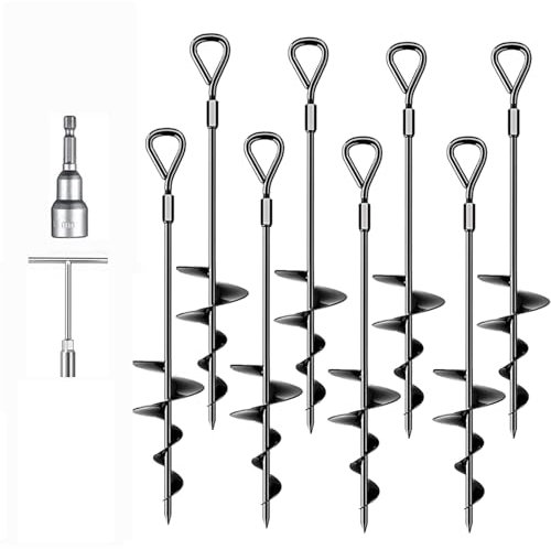 Ground Anchor 8 Pack, 45cm Tall Heavy Duty Ground Pegs Kit Fit for Swing, Trampolines, Tents, Mobile Home Anchors, Awning Pegs Anchor, Dog Spikes for Ground
