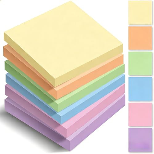 BIROYAL Haftnotizen, 420 Blatt Sticky Notes, 76 x 76 mm, Bunt 3 | 6 Blöcke Selbstklebende Klebezettel bunt, Leicht zu Beschreiben, Wiederaufklebbar, Notizzettel für Schulsachen, Schule, Büro