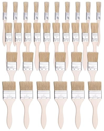 NETONDA 32 Stück Flachpinsel Set 15 mm 25 mm 40 mm 50 mm Breit Malerpinsel Set mit Holzgriff Lasurpinsel Lackpinsel Streichpinsel für Mauern, Möbel, Zäune und Heimwerkerarbeiten
