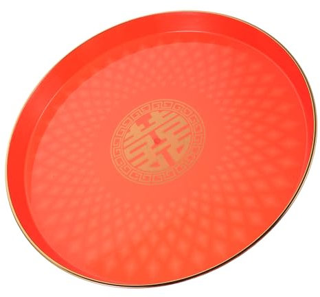 LIFKOME Plateau de Service Rond en Acrylique Rouge, Style Chinois Élégant, pour Mariage et Cérémonie du Thé, Pratique pour Présenter Bonbons et Fruits