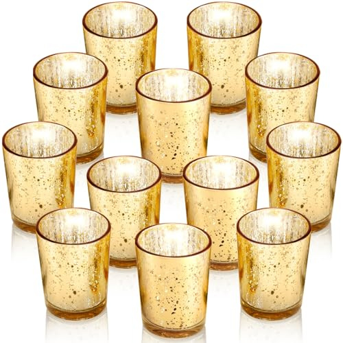 Loppdece 12 Stück Gold Teelichthalter, Glas Teelichtgläser, 5.7 x 6.7 cm | Quecksilberglas Teelicht, Kerzenhalter Glas, for Hochzeitsdekoration Tischdekoration Home Décor