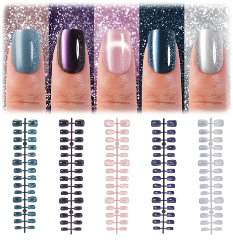 AstraGlam 3D Cat Eye Press On Nails Mit 15 Unterschiedlichen Größen, Nägel Zum Aufkleben Mit Soft Gel In Fünf Farben, Ideal Für Nagelsalons Und DIY