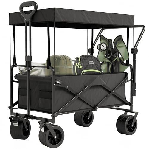 Avalo Bollerwagen mit Dach XL - Faltbar - Bis zu 110 kg - 97x60x105 cm - 120L - 360º Räder - Schwarz
