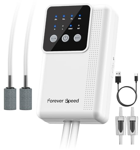 Forever Speed Pompa ad aria ricaricabile per acquario, a LED, regolabile, con 2 uscite, per pesca all'aperto, batteria da 4400 mAh, 3 W, 240 l/h