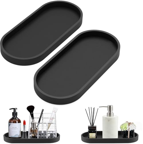 CTCEHL Plateau Salle de Bain,2 Pièces Plateau Décoratif,Silicone Noir,Plateau Baignoire,Petit Plateau,Plateau Antidérapant,Porte-Bougies pour Évier,Lavabo,Baignoire,Coiffeuse (Noir)