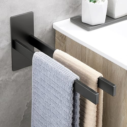 OETAMS Handtuchhalter Ohne Bohren Schwarz Eckig Doppelt Handtuchstange | Selbstklebend Habdtuchhalterung 304 Edelstahl Badetuchhalter
