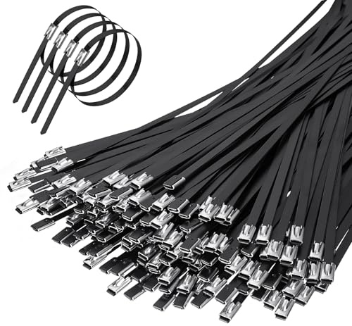 HOTUT Bridas Inoxidable, 200 Piezas Bridas Metalicas Multiusos Bloqueo Automático, Bridas de Acero Inoxidable, para Fijación de Tuberías, Reparación de Cercas y Atado de Cables