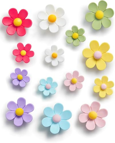 14 Pcs Cute Solid Color Flower Fridge Magnets - 3D Colored Flower Decor, Suitable for Office, Kitchen And Storage Cabinets(7 Small + 7 Large) (Colour N M)